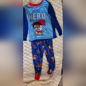 Blue Ryan's World Boy's Super Hero Pants Pajama Set Size Small